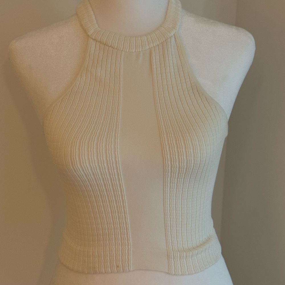 Free People Beige Ribbed Halter Tank Top